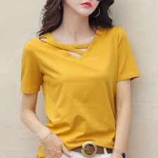 Women's Top Short Sleeve White T-shirt Women's V-neck Loose Black Casual T-shirt