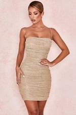 House Of CB Ella ruche metallic Gold Dress/XS/ Shipping next day 🚚