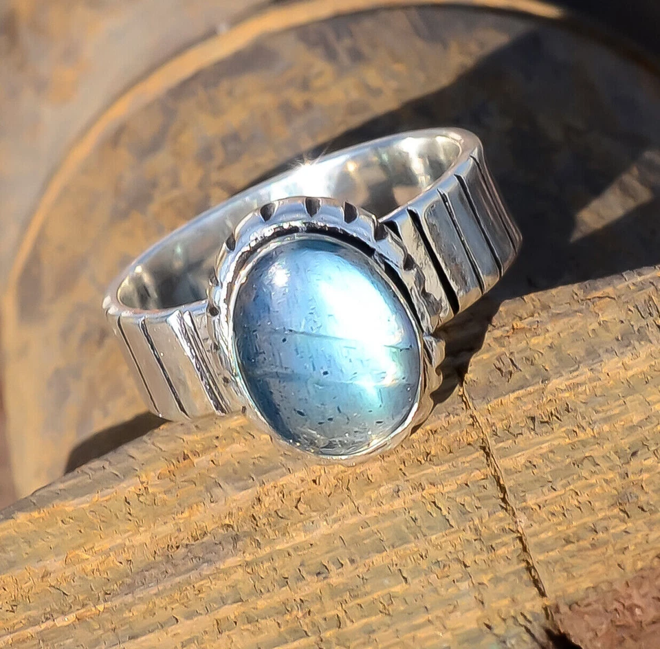 Bague en argent sterling 925 avec pierres précieuses labradorite, bijoux... - Photo 4/4