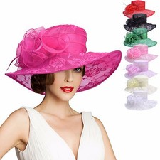 Womens Lace Floral Kentucky Derby Organza Wide Brim Tea Party Church Hat A440