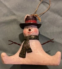 Ornament Snowman Sitting in Splits w Snow Pile On its Head Christmas Stick Arms