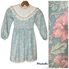 Vintage Girls Floral Dress White Lace Collar, Girls Cottagecore Easter Dress 6X