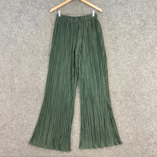 Showpo Pants Womens 10 Green Pleated Elastic Waist Flare Stretch Pull On 14724