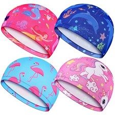 4 Caps Cute Kids Swim Caps Fabric Children's Swimming Cap for Long  Short Hair