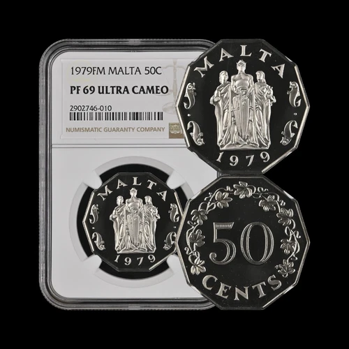 MALTA. 1979, 50 Cents - NGC PF69 - Great Siege Monument, 🐬 Rare