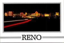 Postcard Reno Birds Eye Keystone Avenue Night Lights Casinos Nevada C62