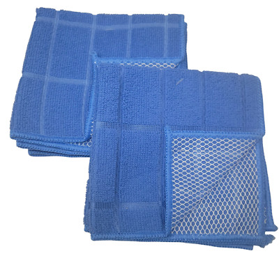 Blue Dish Rags 4 Pack Scrubber Kitchen Cleaning Cloths Set Non-Scratch 12x12''