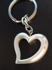 White Heart Sparkling Accents Keychain
