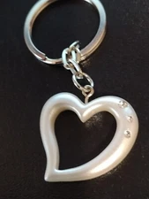 White Heart Sparkling Accents Keychain Accessory