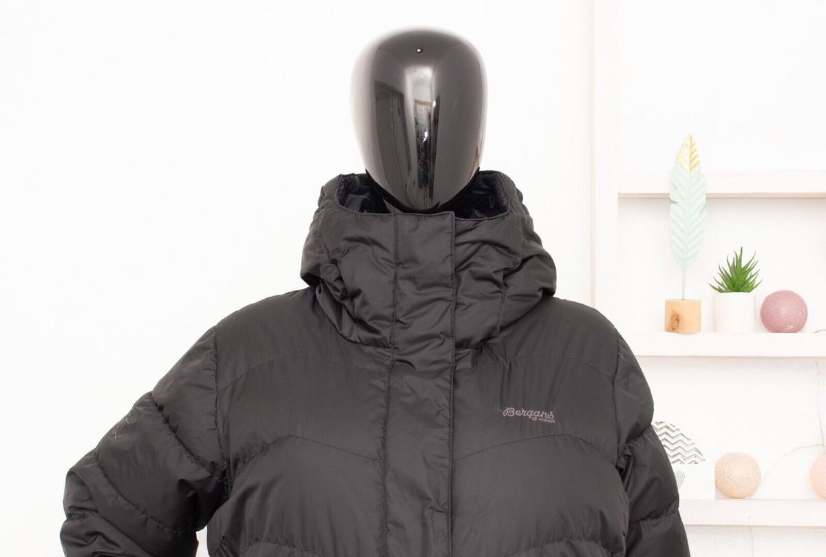 BERGANS Marikollen Down Lady Parka Hooded Long Puffer Jacket Black Coat L
