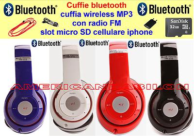 Cuffie bluetooth cuffia wireless MP3 con radio FM slot micro SD cellulare  iphone | eBay