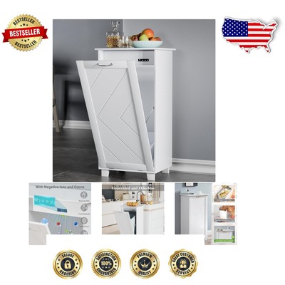 Space-Saving White Trash Bin Cabinet with Odor Seal & Negative Ion Deodorization