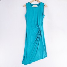 Michael Kors Dress Small Turquoise Blue Stretch Knit Pleated Gathered Asymmetric