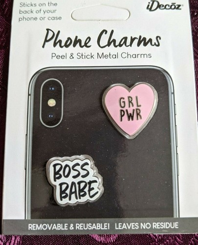 iDecoz breloques de téléphone peel & coller breloques en métal autocollants Grl PWR Boss Babe neuf avec étiquette - Photo 2 sur 3