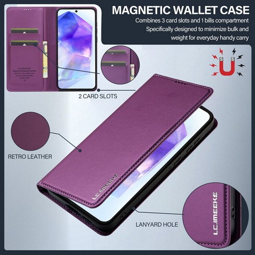 Magnetische Leder Brieftasche 2 Kartenfächer Ständer Handy Hülle für Samsung S25 S24 S23... - Bild 62 von 85
