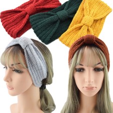 Women Wool Headband Bow-knot Knitted Hair Bands Elastic Headwear Winter Warmer