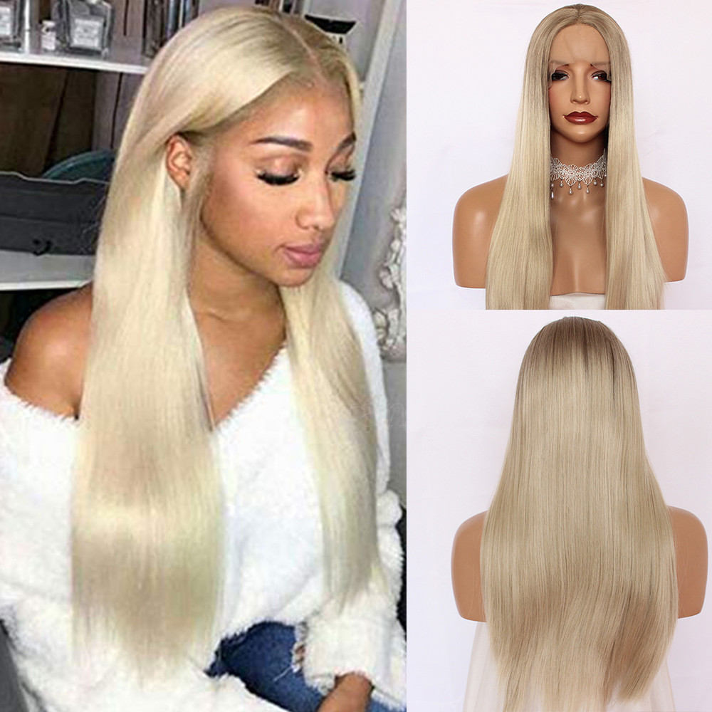 Blonde Lace Frontal Wig Straight Long Synthetic Heat Resistant Hair Layered  Wigs