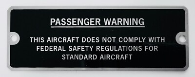 #ad Amateur Built Passenger Warning Experimental Aircraft Placard Airplane PLA 0110 $18.95