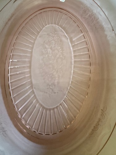 Anchor Hocking Oval 14” Serving Platter Mayfair Pink Depression Glass Open Rose - Picture 2 of 6