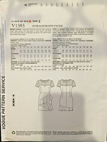 Vogue DKNY Donna Karan Designer Dress Lined Sewing Pattern V1383 Size 6-14/14-22 - Picture 4 of 8
