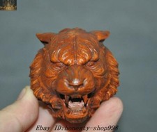 2.4'' old China dynasty Boxwood ferocious animal Wolf head statue amulet Pendant