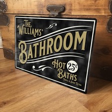 Personalised Bathroom Sign Plaque Vintage Washroom Retro Shabby Chic - 200x305mm