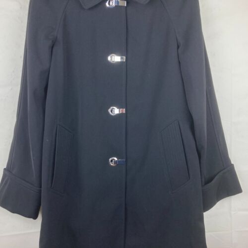 Michael Kors Womens XS Trench Coat Jacket Black Silver Clasp Buttons Pockets - Picture 3 of 7