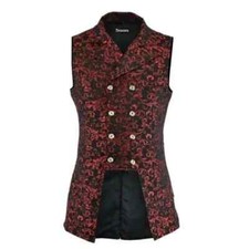 Mens Double Breasted Governor Vest Waistcoat Vtg Red Brocade Gothic Steampunk