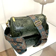 Boho Retro Floral Embossed Crossbody Shoulder Bag PU Leather Women Gift Green