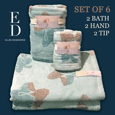 6-PC New ED Ellen Degeneres Bath Hand Tip Towels Joyful Leaf