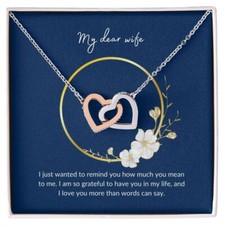 Wife Necklace Joined Hearts Pendant Jewelry Gift for Anniversary Birthday