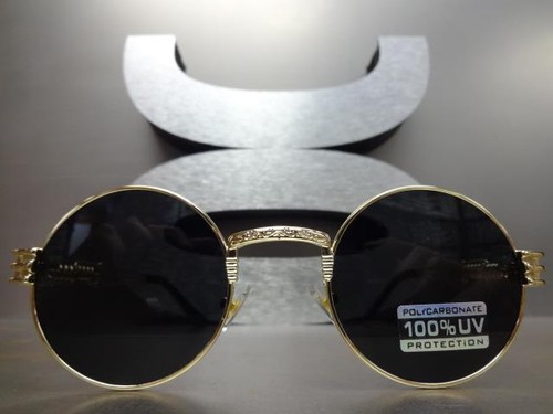 Homme Ou Femme Classique Vintage Style Rétro Soleil Lunettes Rond Or Mode Cadre - Picture 4 of 11