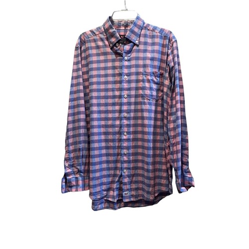 Vineyard Vines Murray Shirt Mens Large Blue Pink Check Slim Whale Long Sleeve