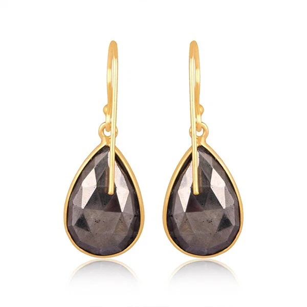 Juego de bisel de piedras preciosas de pirita facetada enchapado en oro amarillo de 18 quilates pendiente de lágrima regalo Foto 2 de 4