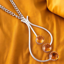 925 Sterling Silver Handmade Jewelry Natural Citrine Gemstone Pendant 2.2" FJ