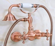 Antique Red Copper Wall Mounted Bathroom Faucet Hand Spray Shower Mixer Tap Set