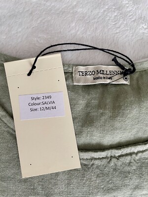 NWT Terzo Millennio Women s Salvia Green S Sleeve Linen Dress US Size M Italy.