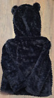 Girl Black Fur Coat SZ 4 / 5  Teddy Bear Zipper Lined Hood Pockets Dillards