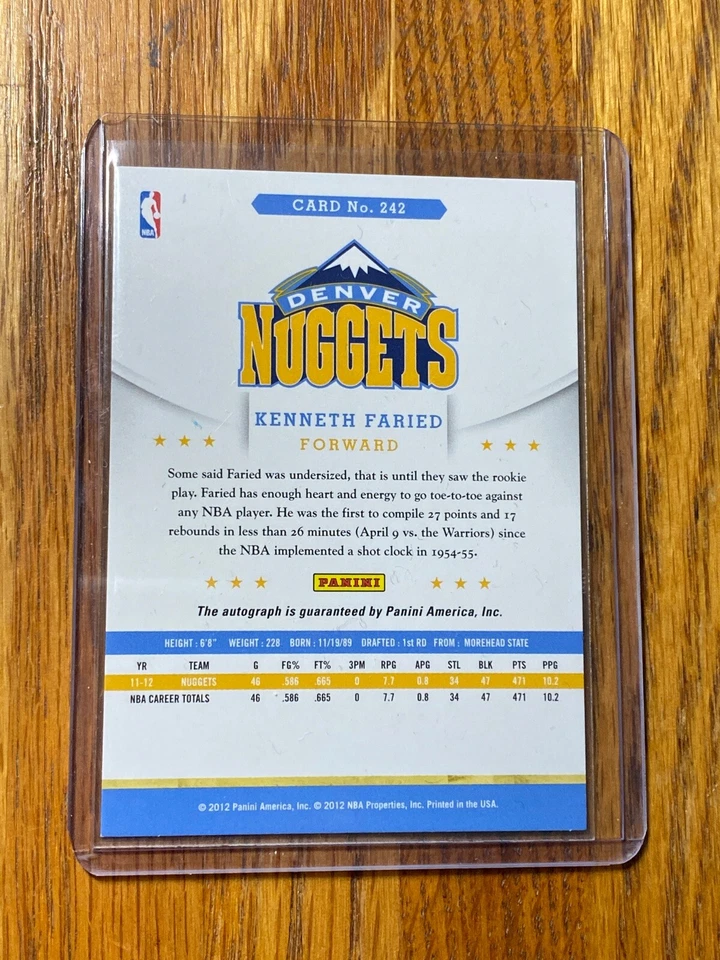 2012-13 NBA Panini Hoops Autographs #242 Kenneth Faried Denver Nuggets Auto 🔥🔥 - Image 2 of 2