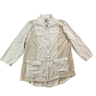 XCVI Lighteright Jacket Size L Tan Beige Zip Up Utility Lagenlook Cotton Blend