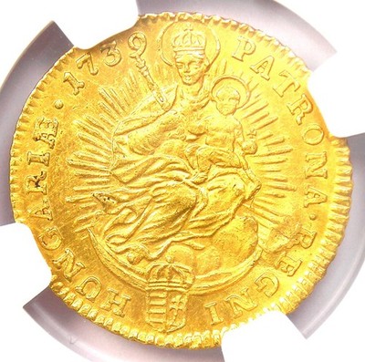マウル　Q Denken Gold 1739 Hungary Gold Karl VI Madonna Ducat Coin - NGC Uncirculated