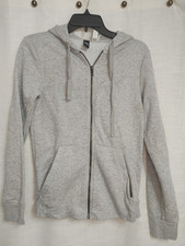 Adidas Front Zip Gray Cotton/Polyester Blend Drawstring Jacket-Size: XS