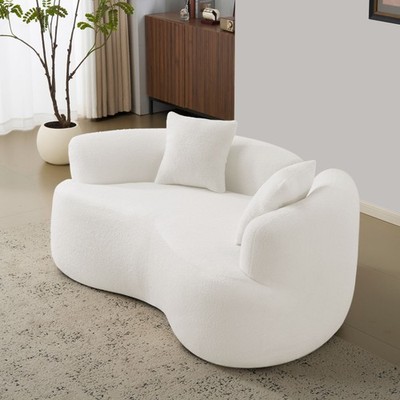 66.93 Inch Curved Loveseat White Full Compression Sponge Sofa, Teddy Velvet Fa