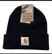 💪Carhartt Men A18CLH Knit Cuffed Beanie Cap Black OSFA Made in USA NWT