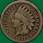 1861 Indian Head Cent Very Good VG Coin, Rim Bump #39697