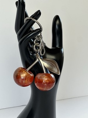 Amber Swirl Cherry Bag Charm Keychain Silver Hardware + Velvet Dustbag