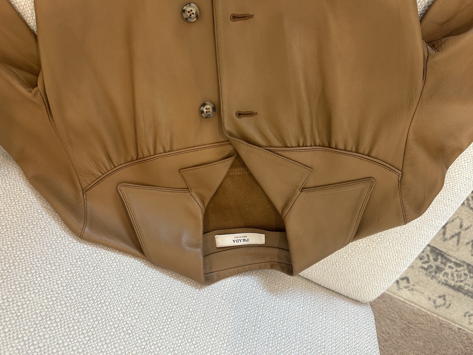 PRADA Brown Leather Button Jacket 40 - image 2