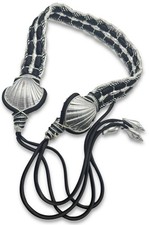 Vintage 1980 s Statement Seashell Shells Silver Black Belt Woven Handmade