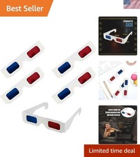 5 Pcs Red/Blue Anaglyph 3D Glasses with Classic White Frame - Perfect for Movies