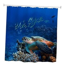 Turtle Shower Curtain, Underwater Ocean Fishes Coral Reef Sea Turtle Shower